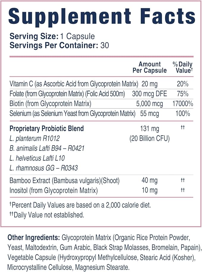 Supplement – Supports Collagen Production, Hair, Skin, Nails - 20B CFU Probiotics - Acid Resistant Veggie Capsule - Gut Health, Microbiome, Fermented Vitamins, Alleviates Bloating
