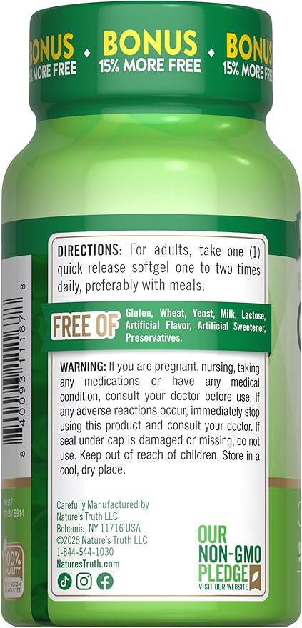 Nature's Truth CoQ10 200 mg Softgels | 92 Count | Enhanced Absorption | with Black Pepper Extract | Non-GMO & Gluten Free Supplement