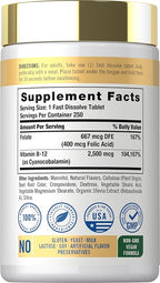 Carlyle Vitamin B12 Sublingual 2500 mcg | 250 Fast Dissolve Tablets | Cyanocobalamin Supplement with Folic Acid for Adults | Natural Berry Flavor | Vegetarian, Non-GMO, and Gluten Free