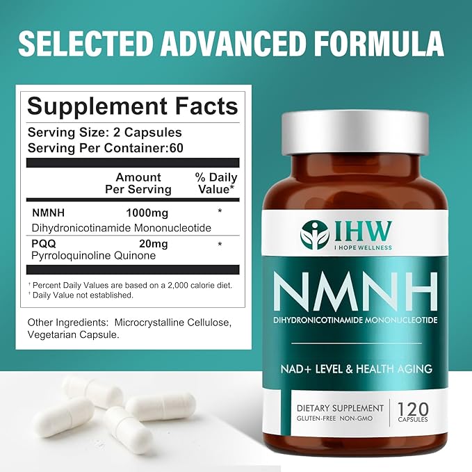 IHW NMNH, 1000mg NMN Supplement Alternative per Serving, 120 Capsules Ultra High 99.9% Purity, Supports Cellular Vitality & Stamina, Aging, Energy Focus, Non-GMO, Gluten Free