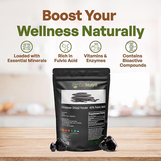 Go Nutra Shilajit Powder Pure Himalayan Shilajit 40% Fulvic Acid Trace Minerals - 4oz.