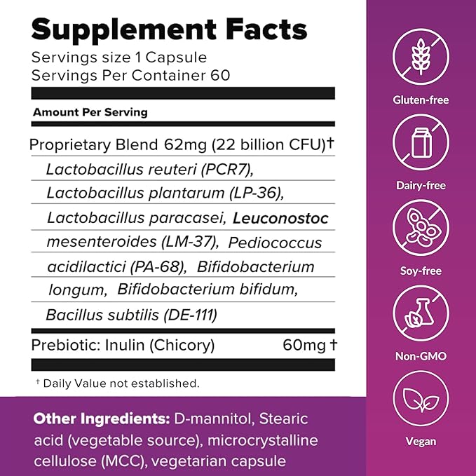 BiotiQuest Sugar Shift Probiotic | Helps Decrease Sugar & Carb Cravings and Supports Digestive Balance | 22 Billion CFU | Non-GMO, Gluten-Free, & Vegan | 60 Servings