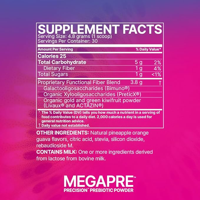 Microbiome Labs MegaPre Prebiotic Fiber Powder for Women, Men & Kids - Pineapple Orange Guava Prebiotic Fiber Supplement Powder with Clinically Tested Oligosaccharides for Microbial Support (5.1 Oz)