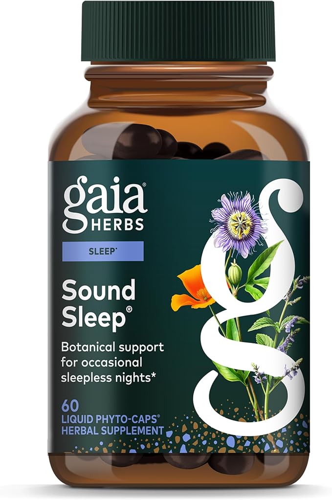 Gaia Herbs Sound Sleep - Sleep Support Supplement - Herbal, Plant-Powered Support for Calm & Relaxation* - Valerian Root, Passionflower & More - 60 Vegan Liquid Phyto-Capsules (20 Servings)