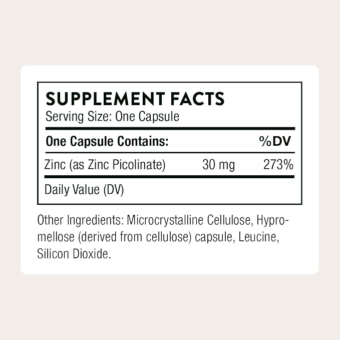THORNE - Zinc Picolinate 30 mg - Highly Absorbable Zinc Supplement - Supports Immune System, Eye, Skin & Reproductive Health* - Third-Party Certified - Gluten, Dairy & Soy-Free - 180 Capsules