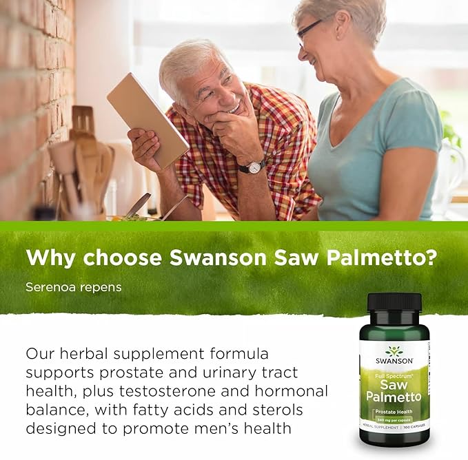 Swanson Saw Palmetto Full Spectrum Herbal Supplement for Men Seeking Prostate, Hair, and Urinary Health Support - 540 mg (100 Vegan Capsules, 2 Pack)