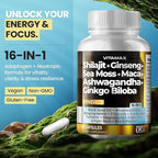Vitamax Pure Himalayan Shilajit Supplement, Ashwagandha, Sea Moss, Rhodiola Rosea, Gingko Biloba - Fulvic Acid & Trace Mineral Capsules for Men and Women – Made in USA