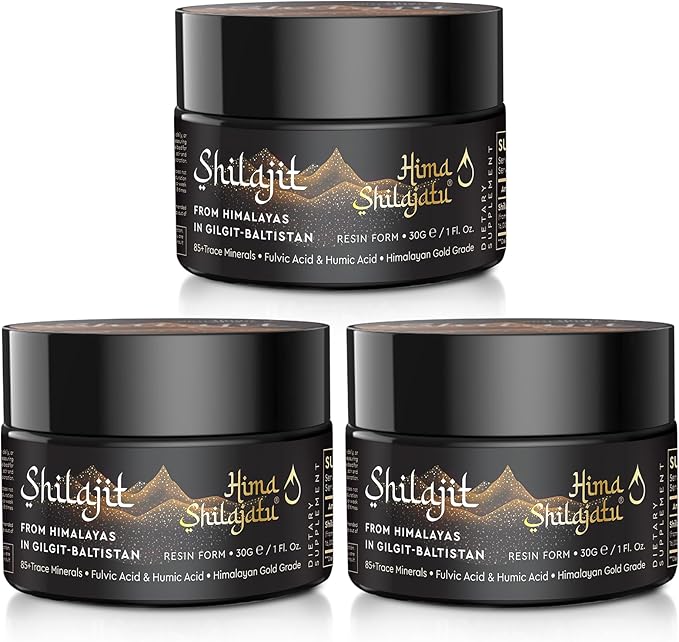 Hima Shilajatu Shilajit Purest Himalayan Organic Shilajit Resin - Gold Grade 100% Purity Shilajit with Fulvic Acid & 85+ Trace Minerals Complex for Energy & Immune Support, Pack of 3 (6 Months Supply)