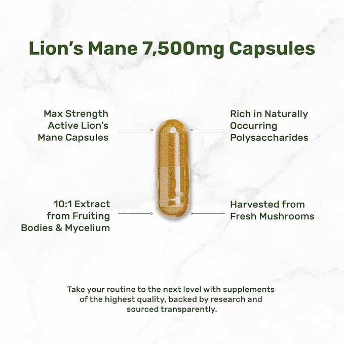 Lions Mane Mushroom Supplement, 240* Capsules – Active Fruiting Body & Mycelium Extract – Natural Brain Nootropic & Immune System Booster – Non-GMO