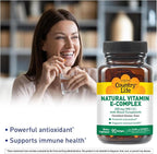 Country Life Vitamin E-Complex 400 IU – Natural Mixed Tocopherols – Antioxidant & Immune Support – Promotes Skin Health & Fights Oxidative Stress – Certified Gluten-Free – 90 Softgels