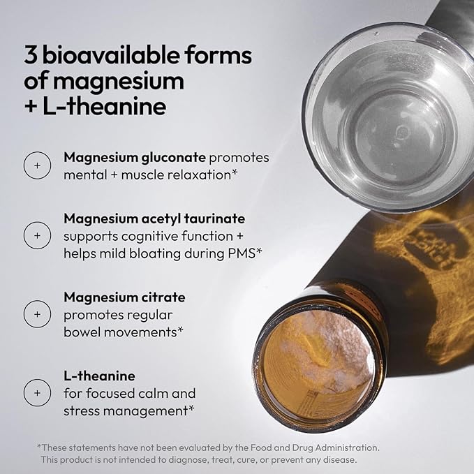Moon Juice Magnesi-Om Magnesium Powder Supplement - Chelated Magnesium Complex + L-Theanine Blend for Rest, Relaxation & Regularity - Vegan, Non-GMO & No Sugar, Unflavored, 3.9 oz, 30 Sevings