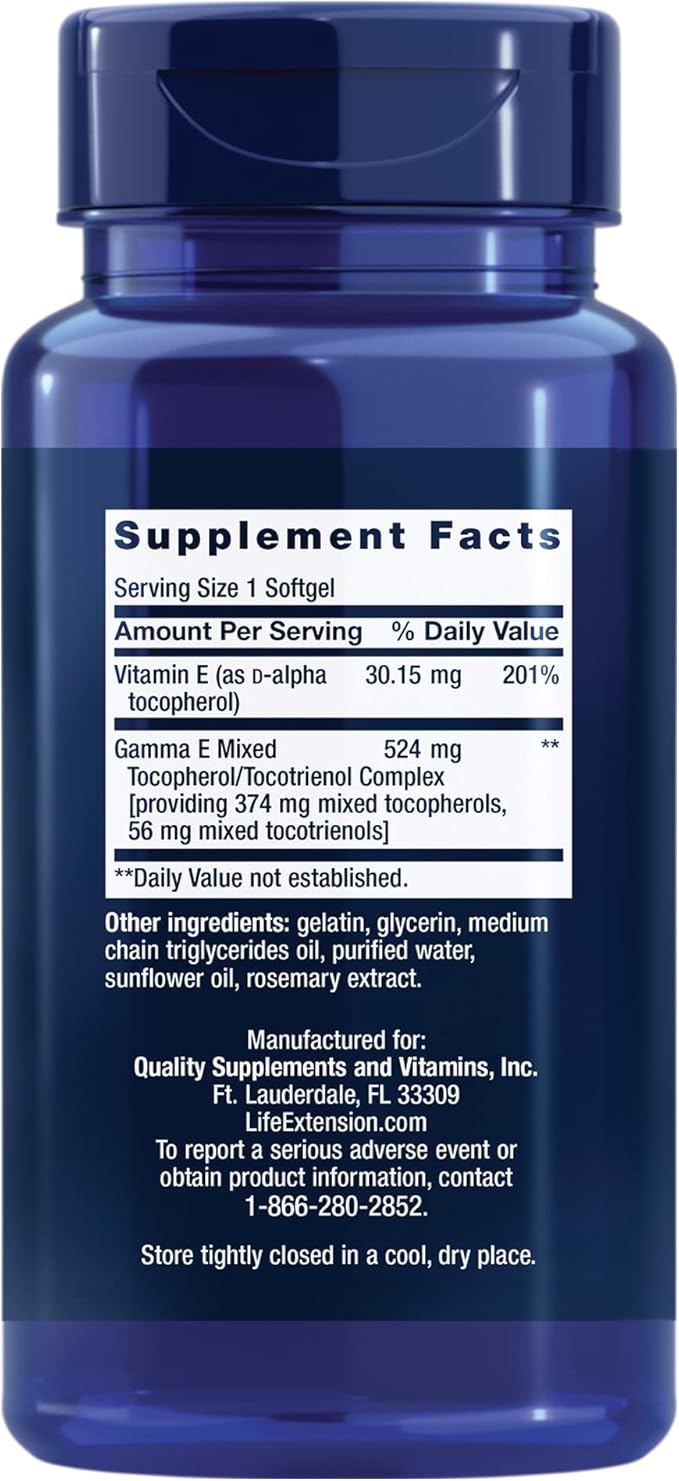 Life Extension Gamma E Mixed Tocopherols & Tocotrienols – Complete Vitamin E Spectrum, Antioxidant Protection – Non-GMO, Gluten-Free – 60 Softgels, (Pack of 2)