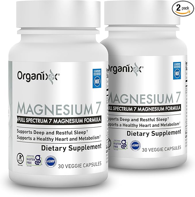 Organixx Magnesium Glycinate Supplement for Support Sleep, Muscle & Heart Health, 7 Type Magnesium Complex with Vitamin B6, Manganese Citrate, Gluten Free, Vegan, Non GMO, (30 Count 2 Pack)