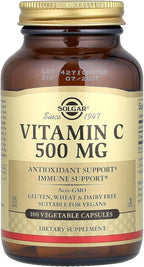 Solgar Vitamin C 500 mg, 100 Vegetable Capsules - Antioxidant & Immune Support - Overall Health - Supports Healthy Skin & Joints - Non GMO, Vegan, Gluten Free, Kosher - 100 Servings