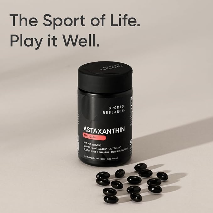 Sports Research Astaxanthin Supplement from Algae - Softgels for Antioxidant Activity, Skin & Eye Health Support - Made with Coconut Oil, Non-GMO Verified & Gluten Free - 6mg, 120 Count