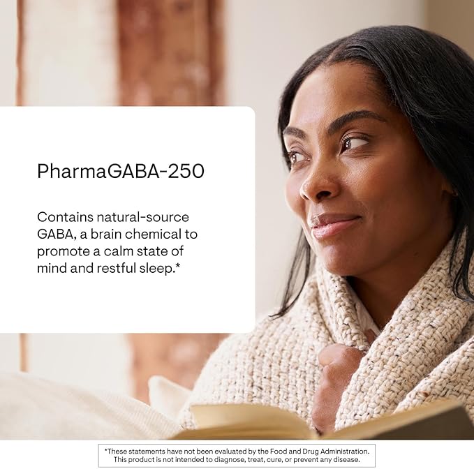 THORNE - PharmaGABA-250 - GABA Supplement - 250 mg Natural Source Gamma-Aminobutyric Acid - Promotes a Calm, Relaxed, Focused State of Mind* - 60 Capsules
