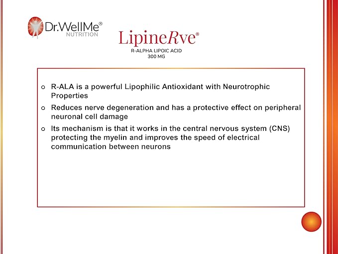 Dr.WellMe Lipinerve R Alpha Lipoic Acid 300mg Capsules Per Serving - an Antioxidant Supplement, Kosher | Halal 30 Count - Made in USA