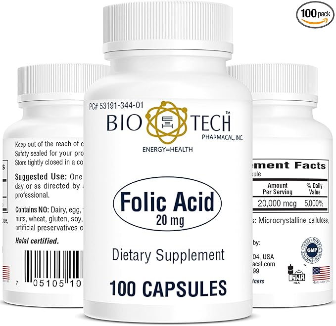 Bio-Tech Pharmacal Folic Acid (20mg, 100 Count)