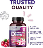 D-Mannose Supplement - 1,300mg Organic D Mannose Per Serving with Organic Cranberry Extract - Fast-Acting, Natural Urinary & Bladder Support for Women & Men – Flush & Cleanse Impurities – 60 Capsules