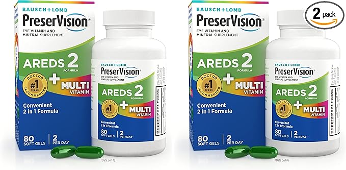 PreserVision AREDS 2 + Multivitamin,#1 Eye Doctor Recommended Brand,2-in-1 Eye Vitamin with Lutein,Zeaxanthin,Zinc,and Vitamin C,D & E,80 Softgels,(Pack of 2)