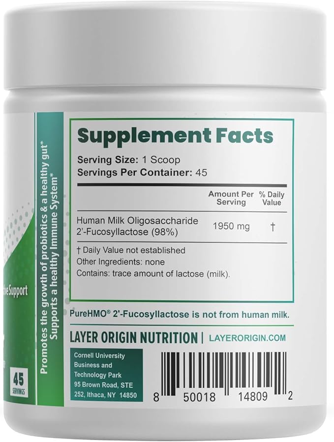 Layer Origin | PureHMO Human Milk Oligosaccharide (HMO 2'-FL) Prebiotic Fiber Powder - Feed 200 Billion Probiotics/Scoop, 45 Servings