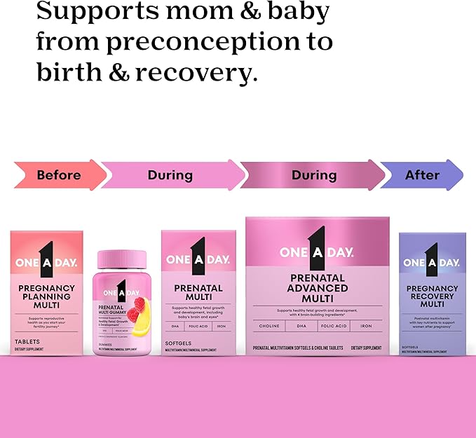 One A Day Prenatal Vitamins for Women Gummies- Pregnancy Vitamins for Women with Folic Acid, DHA, Iodine, Prenatal Gummies, Iron-Free, 120 Ct (Packaging May Vary)