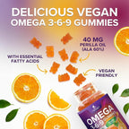 Omega 3 6 9 Gummies - Vegan Omega 3 Supplement Gummy - Essential Fatty Acids Oil 369 Complex Heart Support & Brain Support for Women, Men & Pregnancy, Fish Free Non-GMO, Orange Flavored - 120 Gummies