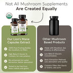 Longevity Botanicals Organic Lion's Mane Mushroom Capsules Supplement Extract 240ct | Hericium Erinaceus Fruiting Body | ≥20% Beta-D-Glucans | 80 Servings of 900mg | Supports Cognitive & Gut Wellness