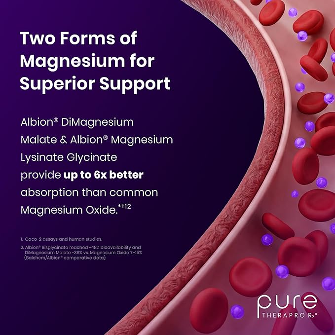 Pure TheraPro Rx Optimum Magnesium Lysinate Glycinate & Di-Magnesium Malate, Made in USA | 4 Month Supply | Chelated for Maximum Absorption, Supports Bone Health & Energy, 240 Count