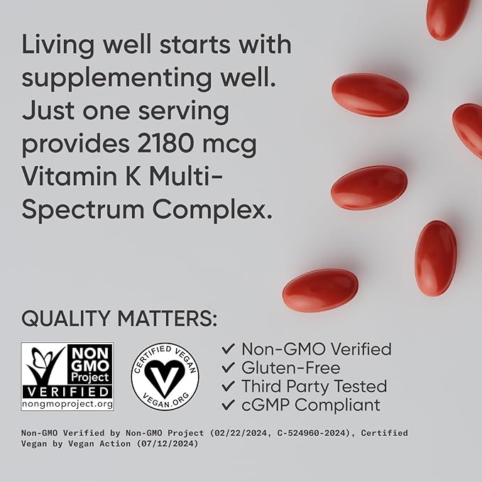 Sports Research Vitamin K Multi-Spectrum - Three Types of Vitamin K: K1, K2 MK-4 & K2 MK-7 - Vegan Friendly, Plantgel Capsule - 60 softgels