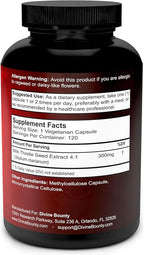 Divine Bounty Pure Milk Thistle Capsules - A Potent Milk Thistle Supplement with 300mg of 4X Concentrated Extract (Standardized) - 120 Vegetarian Capsules