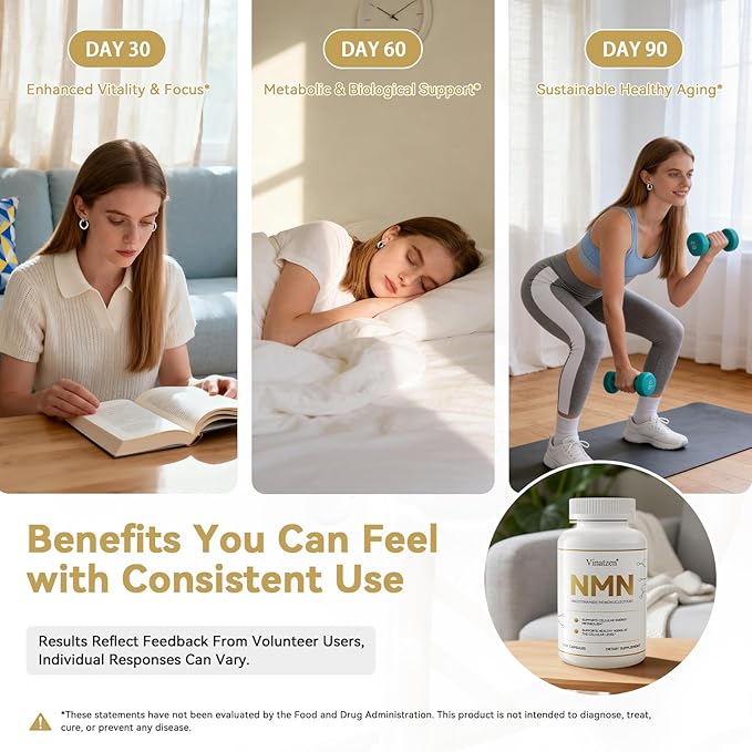 High Purity NMN 60000mg -Zero Smell Easy to Swallow Nicotinamide Mononucleotide Supplement for NAD+ Support - Cellular Energy&Vitality Boost - Made in USA -cGMP -120 Capsules 60-Days Supply