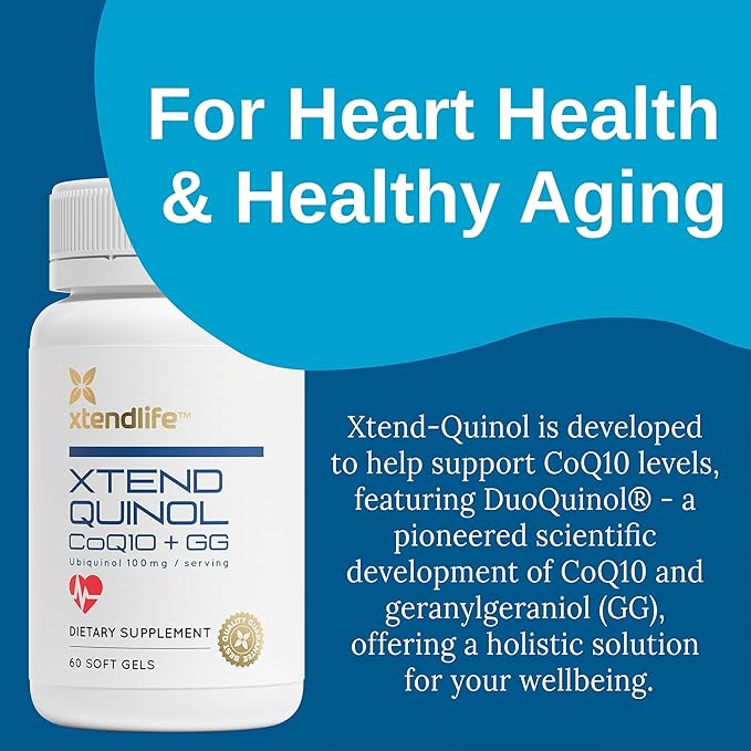 Xtendlife Xtend-Quinol CoQ10 Supplement for Heart Health, Cellular Energy, and Aging Health - Ubiquinol and GG for CoEnzyme Q10 Production - 60 Day Supply