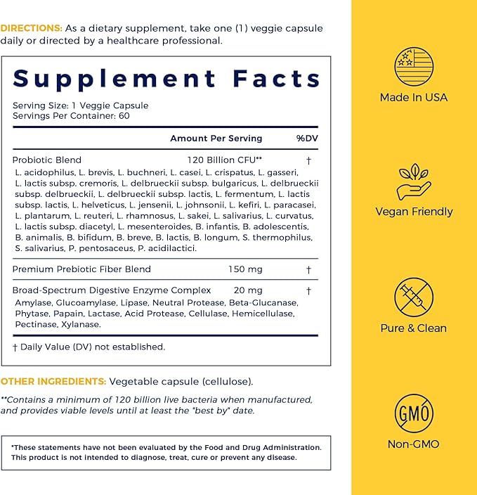 NewRhythm Probiotics 120 Billion CFU 36 Strains, 3-in-1 Probiotics with Prebiotics & Enzymes, Probioticos for Women & Men, Vegan Targeted Release Supplement, 60ct