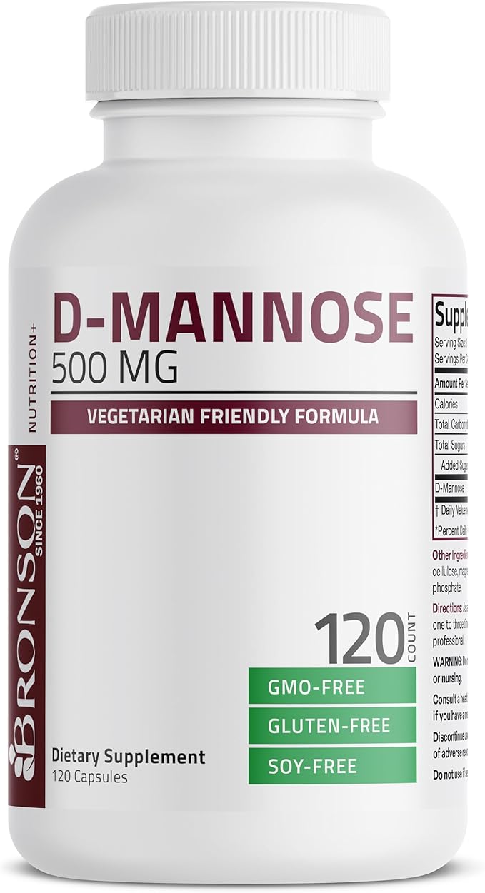 Bronson D-Mannose 500 MG Vegetarian Friendly Formula Non-GMO, 120 Capsules