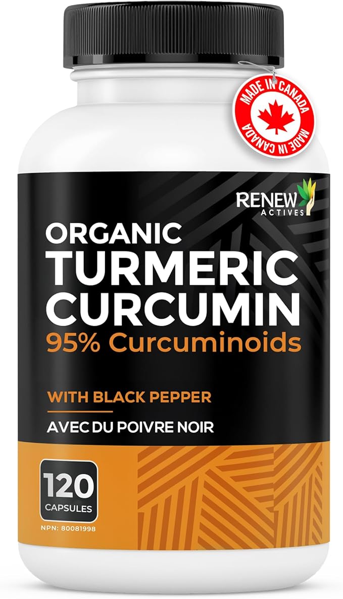 Renew Actives Turmeric Curcumin with Black Pepper – 600MG Turmeric Root, 100MG Curcuminoids per 2 Capsules – Supports Digestion, Liver Health, Joint Relief & Mobility – Made in Canada – 120 Capsules