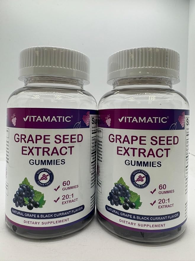 Vitamatic Grape Seed Extract Gummies – Plant-Based Botanical Extract – Natural Grape & Black Currant Flavor – Vegan, Non-GMO – Herbal Supplement – 60 Gummies - 2 Pack