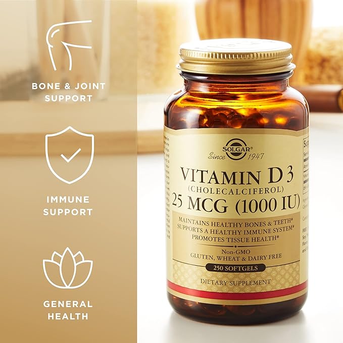 Solgar - Vitamin D3 (Cholecalciferol) 1,000 IU Softgels, 250 Count