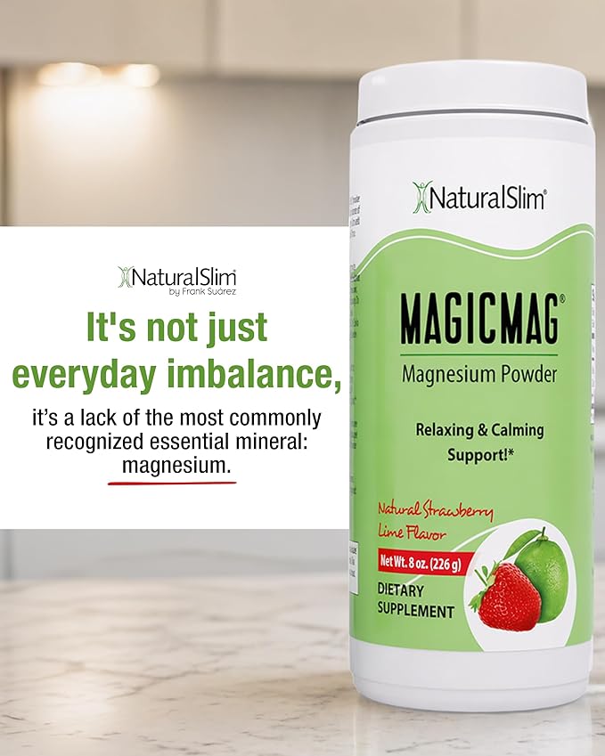 NaturalSlim MagicMag - Highly Absorbable Magnesium Citrate Powder for Relaxation, Energy, Better Sleep & Metabolic Support - Magnesium Supplement for Women & Men - Strawberry & Lime Flavored 8oz 3pk