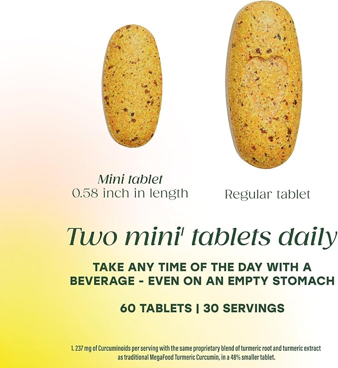 MegaFood Whole Body Minis Turmeric Curcumin Supplement - Turmeric Supplement With Black Pepper - 237 mg Curcuminoids Per Serving - Antioxidant & Immune Support - Vegan - 60 Mini Tablets, 30 Servings