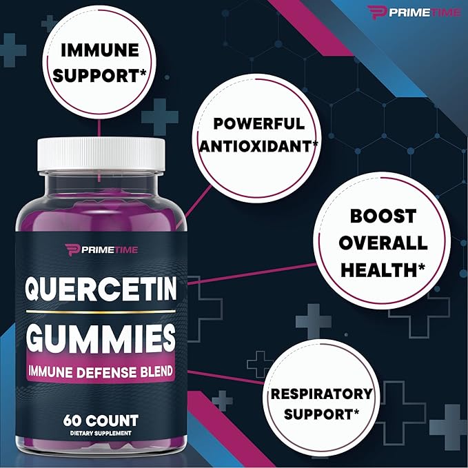 Primetime Sports Quercetin, Zinc,Vitamin C 1000mg Gummies Supplements with Elderberry, Flavonoid Vitamin for Kids Adults Immunity, Immune Support Gummy Booster 60 Count (Pack of 2)
