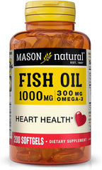 MASON NATURAL Omega,3 Fish Oil, 200,Day Supply, 1000mg with EPA and DHA for Joint Support, Softgel Pills
