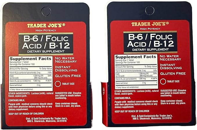 Trader Joe's B-6 / Folic Acid / B-12 Dietary Supplement (200 Tablets - 2 pack)