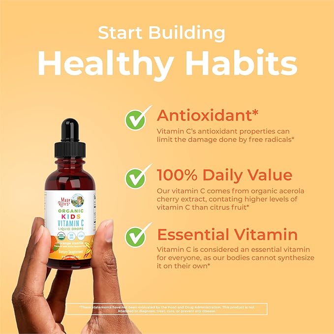 MARYRUTH'S Kids Vitamin C Drops | Vegan Immune Support Supplement for Ages 4-13 | Immune Support & Overall Health | Vitamin C from Organic Acerola Fruit Extract | 2oz