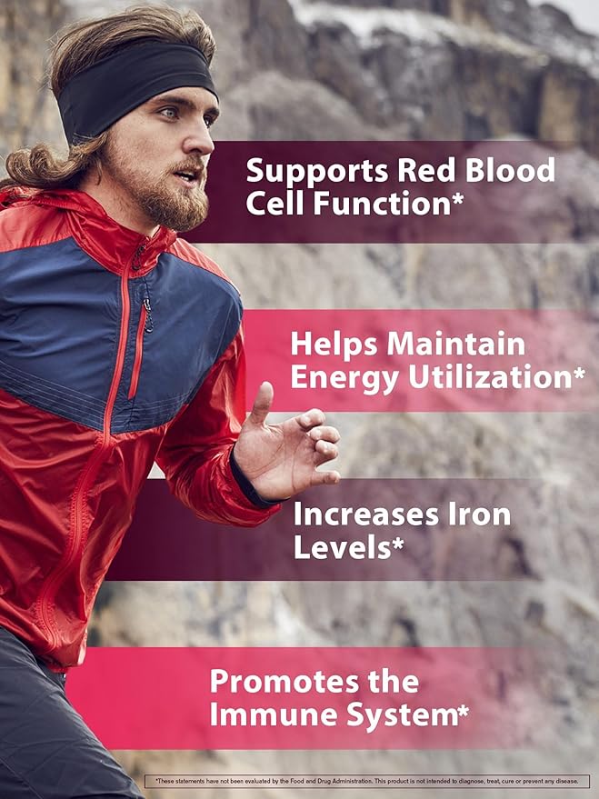 Iron Supplement for Women Men, High Potency Iron 65mg with Vitamin C 250mg, Stomach Friendly Iron Pills for Red Blood Cell & Immune Support, Vegan, Non-GMO & Gluten Free, 30 Tablets
