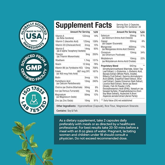 Matrix Nootropic Brain Supplement for Memory and Focus Enhancement - Vitamins for Mental Health & Clarity - Cognitive Complex for Adults of All Ages Mind's Vitality - 60 Count - 3 Pack