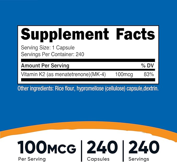 Nutricost Vitamin K2 (MK4) 240 Capsules (100mcg) - Gluten Free and Non-GMO (Pack of 2)