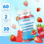 Potassium Chloride Gummies 1200mg for Adults & Kids, Sugar-Free Potassium Supplement Gummies Support Leg Cramps & Electrolyte Balance for Women & Men, Strawberry Flavor, 120 Count