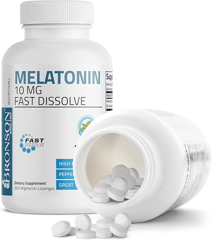 Bronson Melatonin 10 MG Fast Dissolve Peppermint Tablets, Promotes Relaxation, 360 Chewable Vegetarian Lozenges
