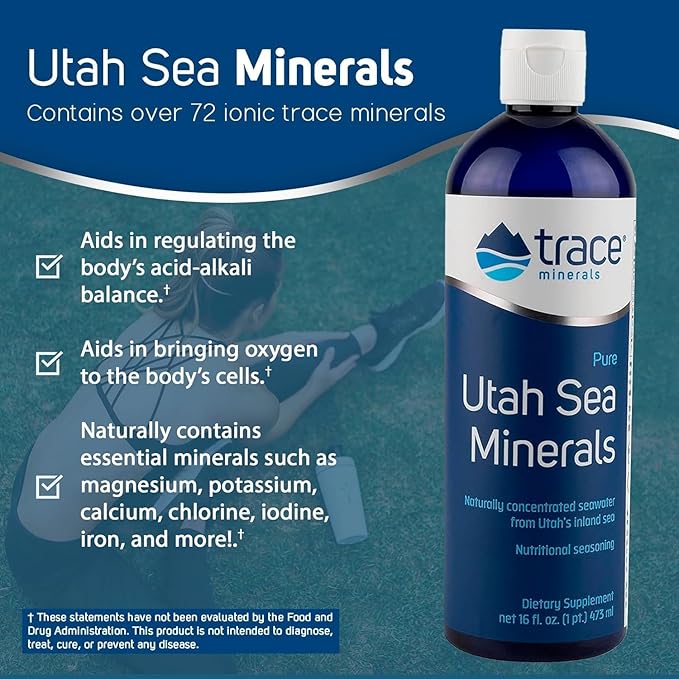 Trace Minerals Utah Sea Minerals - Liquid Daily Mineral Support for Bones, Muscles, Energy & Heart Health - Fluid Balance - Nerve Function - 10 fl oz (30 Servings)